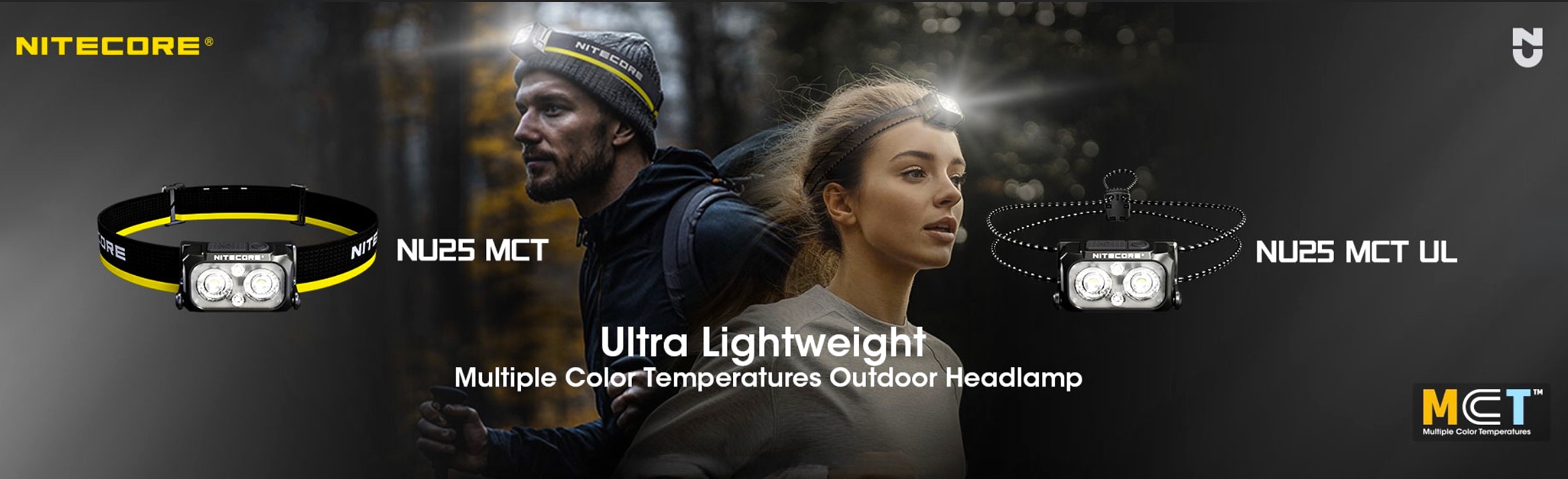 NITECORE NU25 Ultraľahká bežecká čelovka NiteLab MCT UHE LED USB-C 🟡⚪🔵